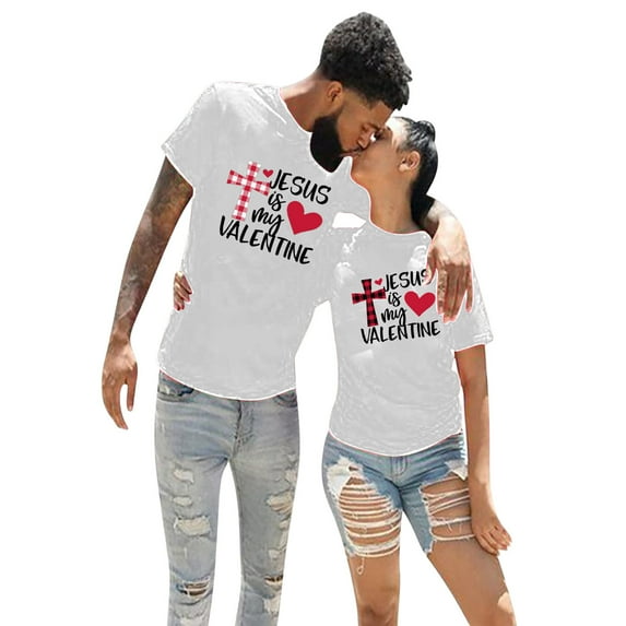 Edvintorg Valentines Day Gifts 2024 Couple T Shirts Clearance Women Funny Love Letter Printed Short Sleeve T-Shirt Casual Tops Tee Classic Fit Basic Shirts White M
