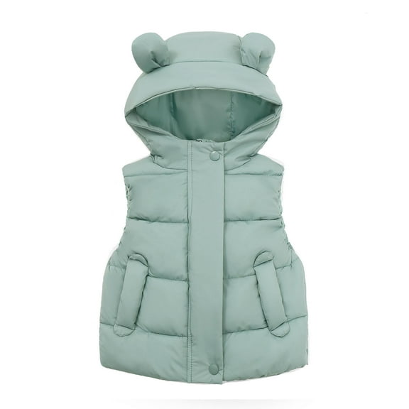 Edvintorg Vest Jackets Kids Toddler Baby Boys Girls Sleeveless Waistcoat Cute Solid Color Windproof Padded Clothes Hooded Coat Jacket Children's Outerwear