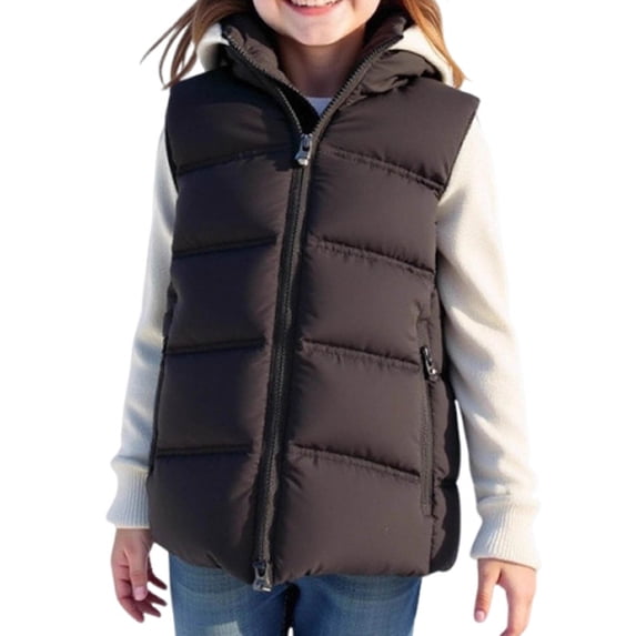 Edvintorg Vest for Kids Solid Color Sleeveless Hooded Thickened Mid Length Down Jacket Waistcoat with Zipper Casual Winter Warm Coat 5-10 Years