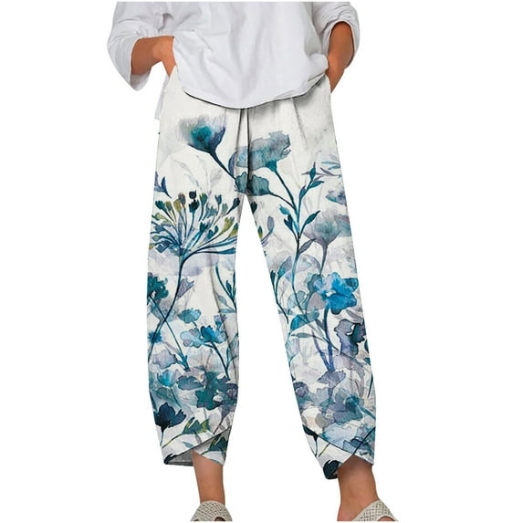 Edvintorg Vinatge Pants For Women Summer Clearance Casual Elastic Waist Buttons Printing Thin Stretch Skinny Pants Trousers Female Pantalones Para Mujeres