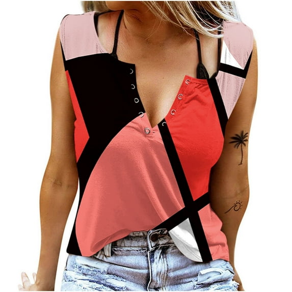 Edvintorg Vintage Clothes Women's Fashion Shirts Round-Neck Sleeveless Vest Strapless Printed Casual Tank Tops Womens Tops And Blouses