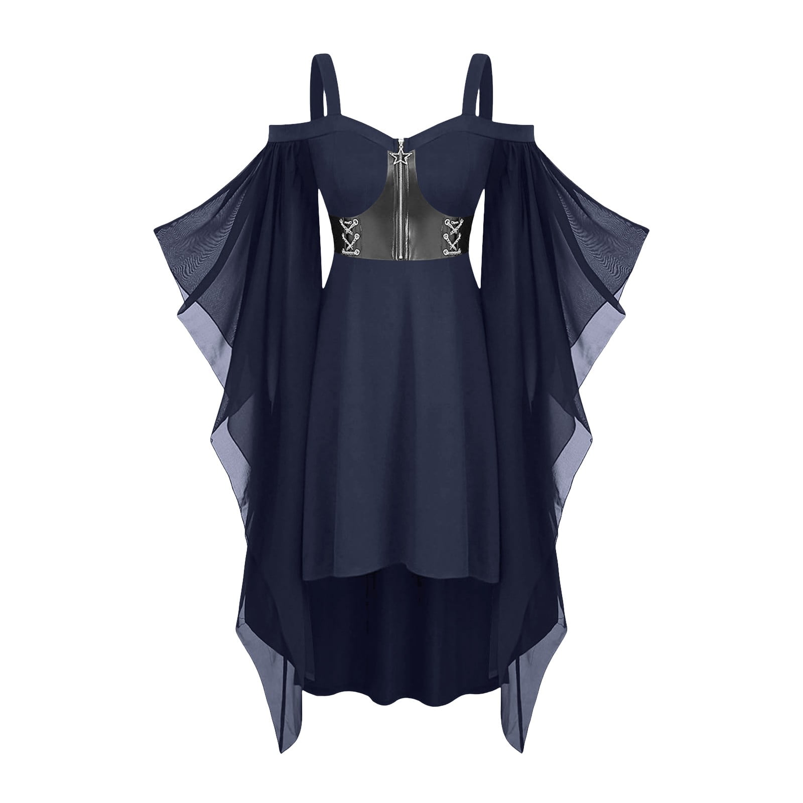 Edvintorg Vintage Goth Dress Women Solid Color Cold Shoulder