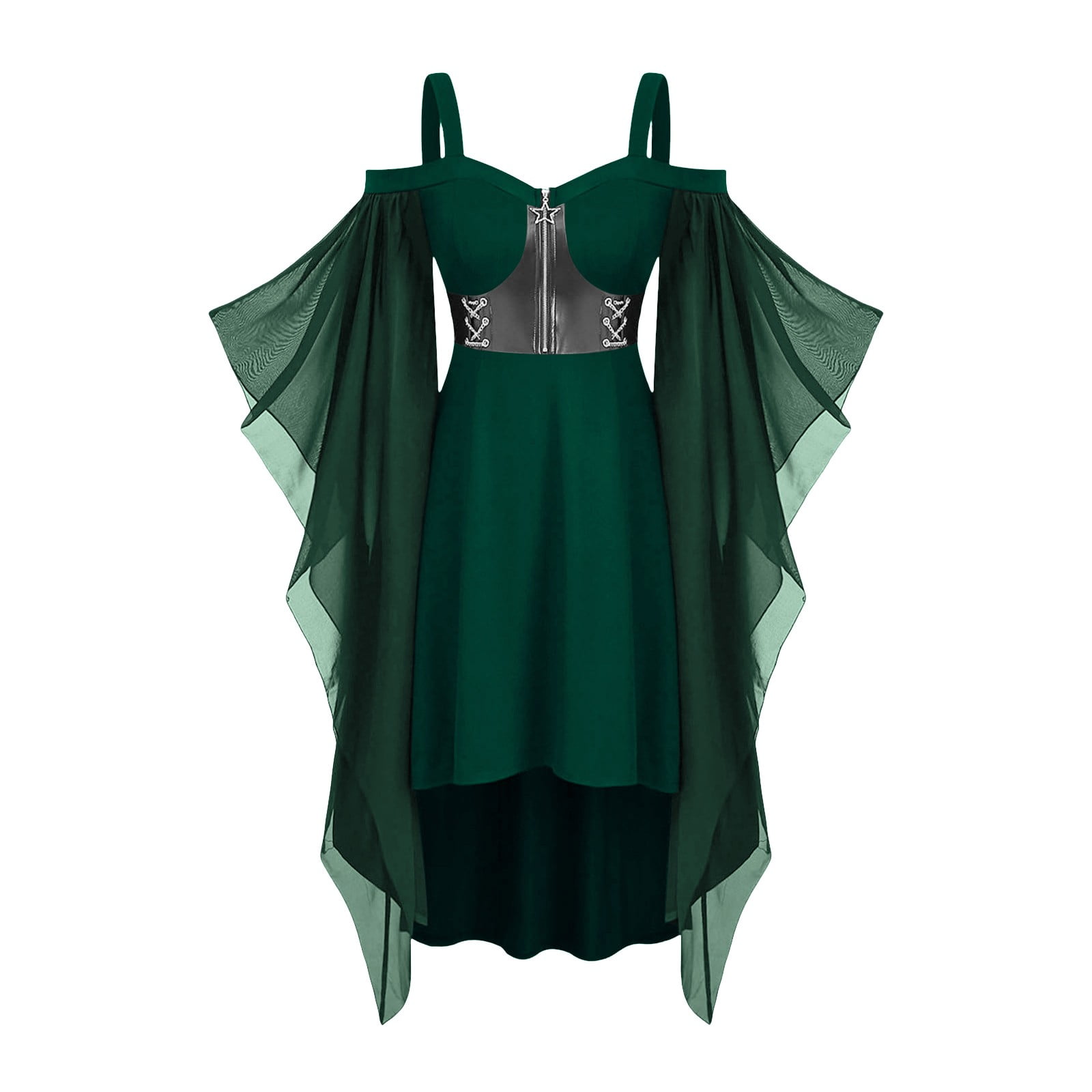 Edvintorg Vintage Goth Dress Women Solid Color Cold Shoulder