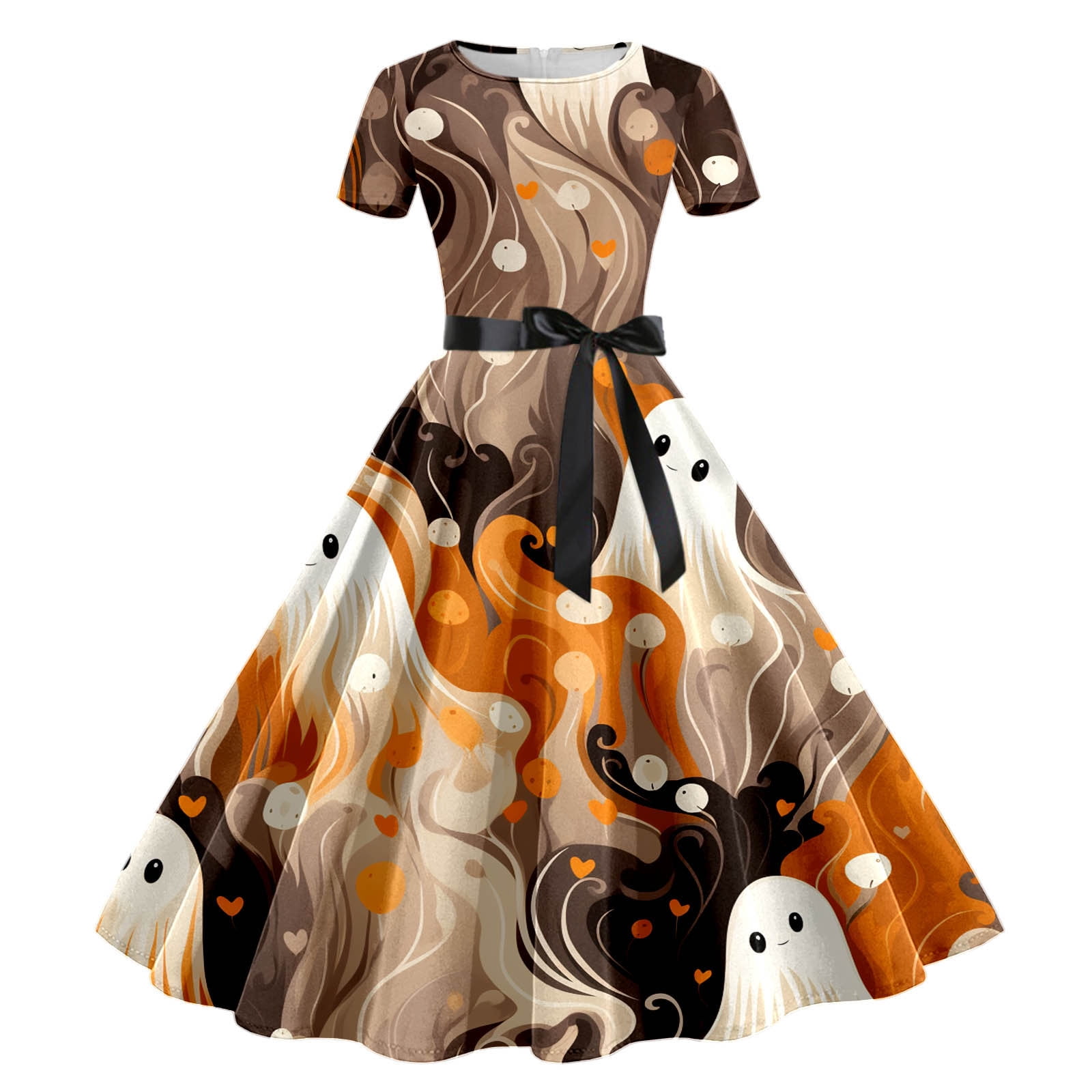 Vintage Halloween Dress Clearance Women Retro Print Patchwork