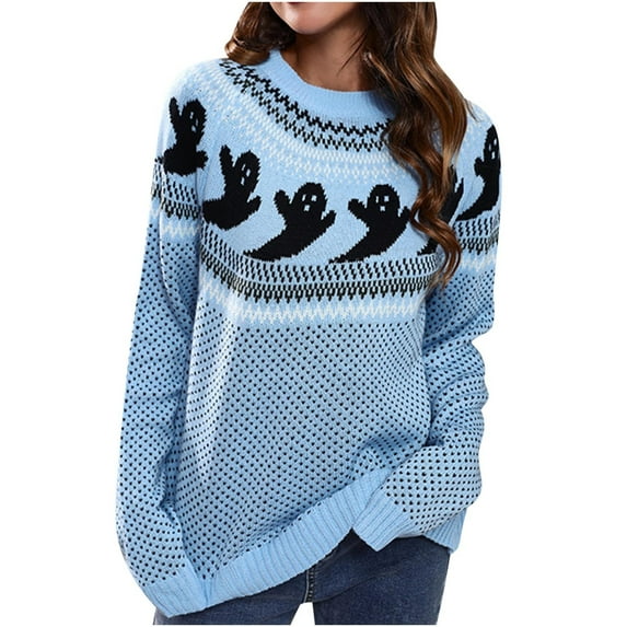 Edvintorg Vintage Halloween Sweatshirt Women Kawaii Print Long Sleeve Casual Crewneck Sweatshirts Tops Fall Pullover Female