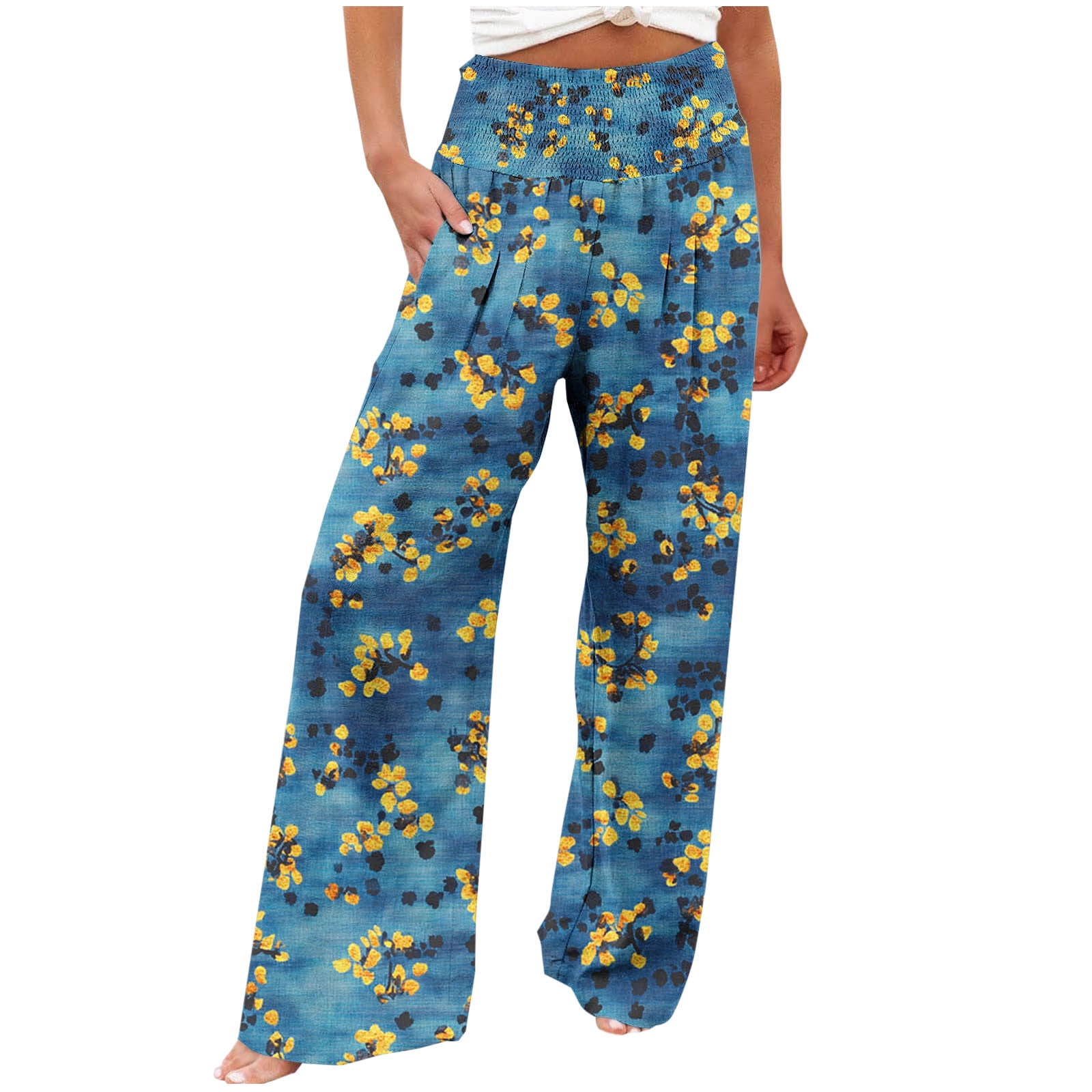 Palazzo Wide Leg Pants Women's Flowy Palazzo Pants - High Waisted Wide Leg Chiffon Beach Pants With Pockets Fun Teacher Pants 5 thumbnail image