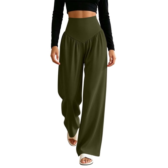 Edvintorg Wide Leg Yoga Pants for Women High Waisted Loose Lightweight Flowy Workout Pant Women Clothes S-2XL Army Green