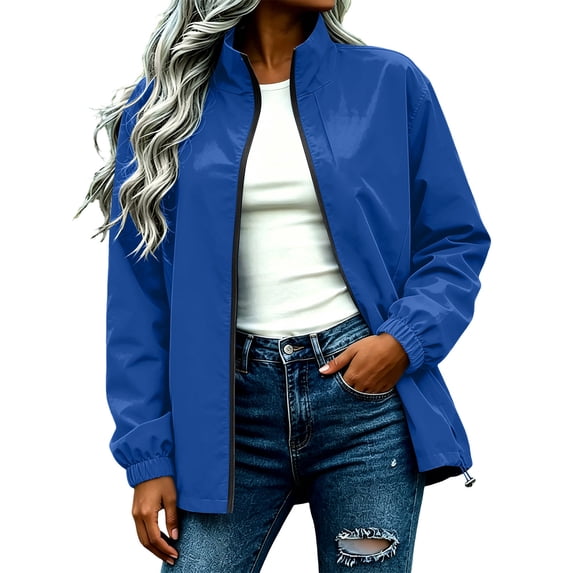 Edvintorg Windbreaker Jacket Women Lightweight Outdoor Long Sleeve Loose Casual Zip Up Coat Women's Clothing Blue S