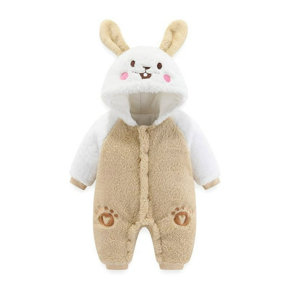 Edvintorg Winter Baby Jumpsuit Baby Boy Romper Cute Color-Blocked Long Sleeved Warm Hooded Rompers Kawaii Clothes for Newborn Girls 3-24Months
