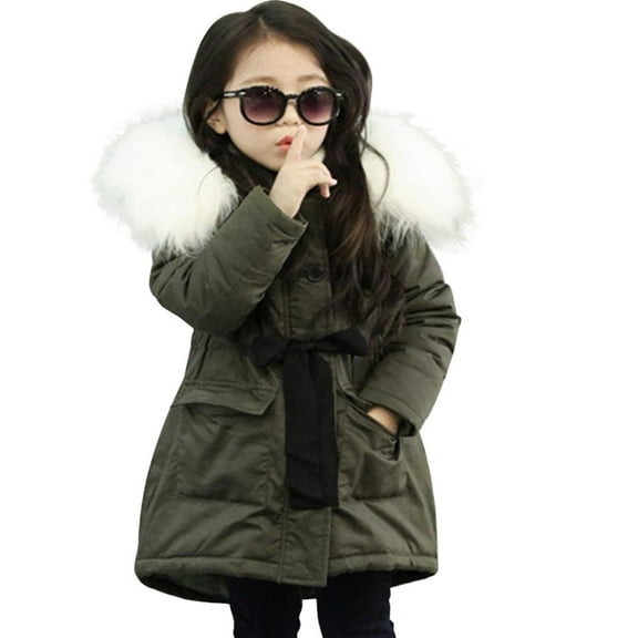 Edvintorg Winter Baby Kids Girls Warm Thick Jacket Hooded Padded Bandage Coat Long Jacket Parkas Snowsuit 2-12 Years Kid Teenage Cotton Children Outerwear With Zipper