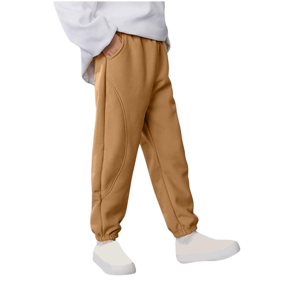 Edvintorg Winter Boys Clothes Fashion Solid Color Elastic Waist Thick Casual Pants Girls Sweatpants 2-15 Years Children's Joggers with Pockets