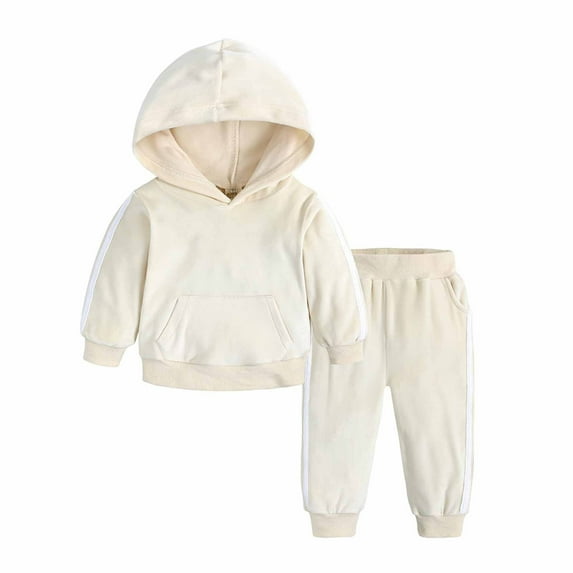 Edvintorg Winter Children's Tracksuit Kids Clothes Girls Golden Velvet Long Sleeve Hooded Pullover Sweatshirt Pants Suit 6M-7Y Casual Kids Tracksuit Clothes On Clearance