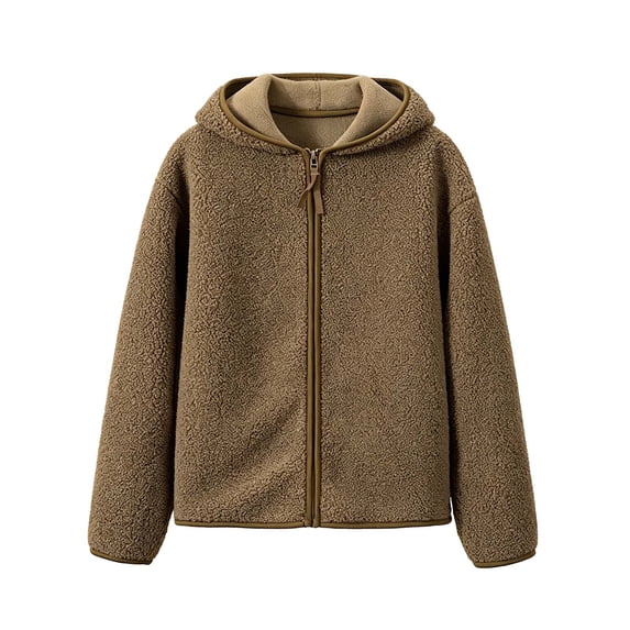 Edvintorg Winter Coats for Women Long Sleeve Fleece Jacket Zip up Hooded Outerwear Clothes Women Brown S-XL