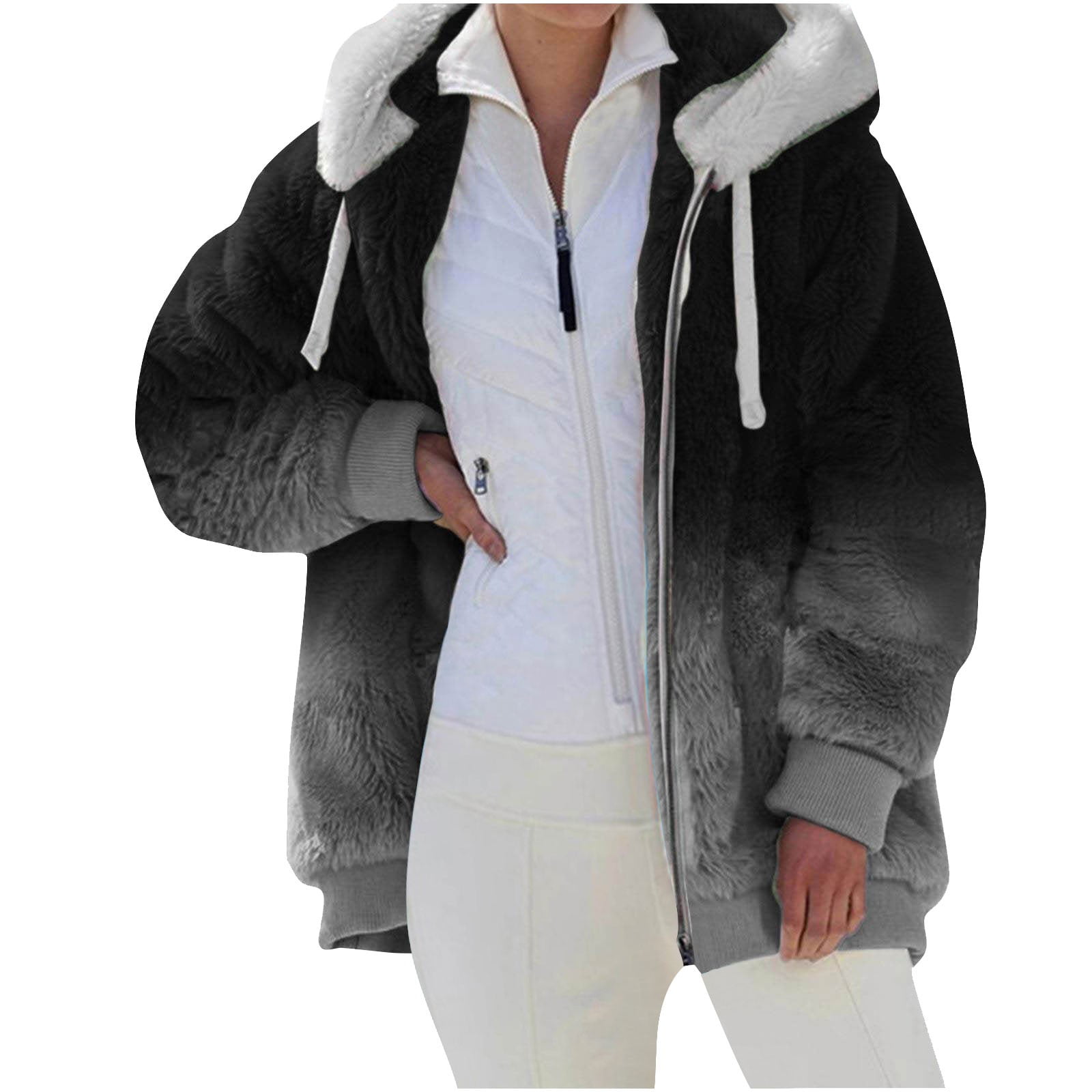 Winter Coats for Women Long Sleeve Loose Plush Hooded Jackets