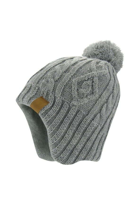 Winter Girls Boys Kids Winter Beanie Hat Warm Knit Thick Ski Cap with Fluff Ball Ear Cap 1-15Years Old