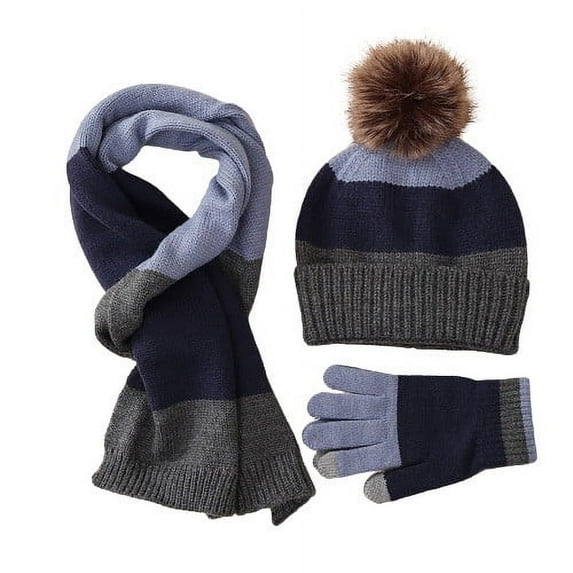 Edvintorg Winter Hats for Children Cute Knit Hat Warm Scarf Gloves Three Pieces Thickened Pullover Hats with Fluff Ball