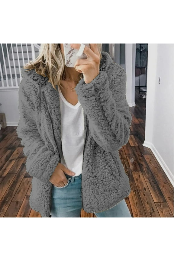 Winter Jacket for Women Casual Solid Hooded Plush Warm Jackets Zipper Cardigan Tops Coat Chaquetas mujer 2025