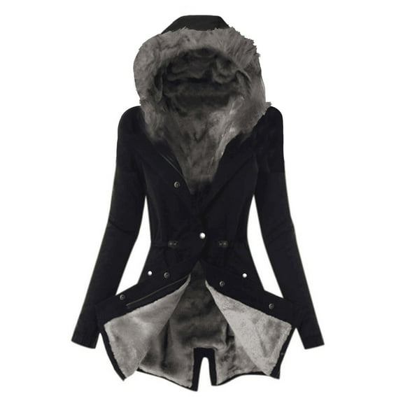 Edvintorg Winter Jackets for Women 2025 Ladies Lining Coat Womens Winter Warm Thick Long Jacket Hooded Overcoat with Button