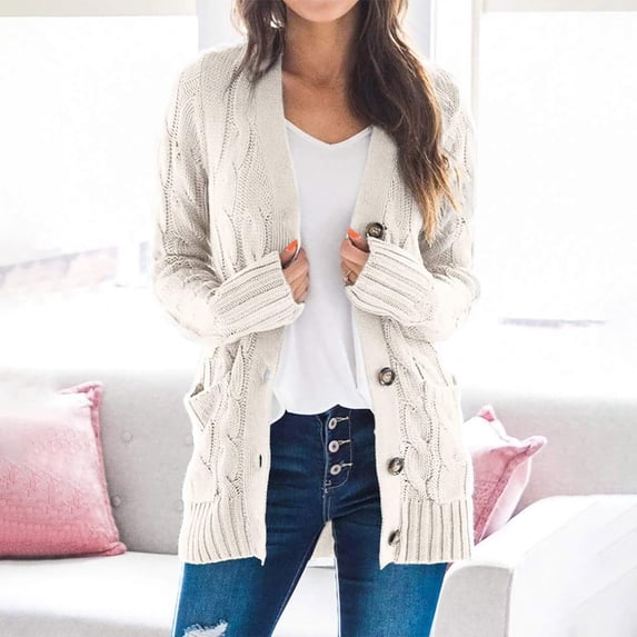 Edvintorg Winter Jackets for Women Long Sleeve Knit Cardigans Loose Slouchy Oversized Wrap Chunky Pocket Sweaters Coat with Buttons