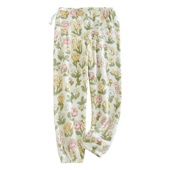Edvintorg Winter Maternity Clothes Fashion Flannel Maternity Pajama Pants Loungewear Cute Printed Plush Loose High Waist Pregnancy Pants with Belly Support