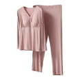 thumbnail image 1 of Edvintorg Winter Maternity Pajamas Women Solid Color V-Neck Long Sleeve Maternity Lounge Set Blouses and Elastic Waist Long Pants Set Nursing Pajamas Postpartum Pajamas for Women, 1 of 2