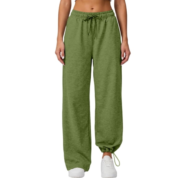 Edvintorg Womans Pants Wide Leg Elastic Waisted Casual Trouser Loose Pant with Pocket Womens Fashion Army Green S-2XL