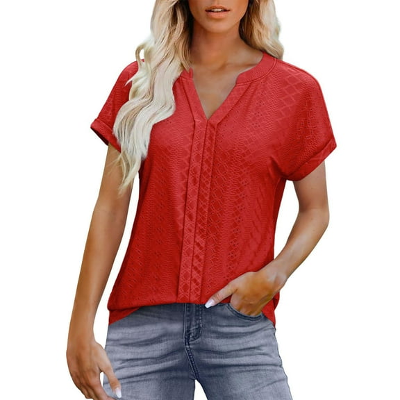 Edvintorg Women Blouses Fashion Solid Color V-Neck Short Sleeve Loose Work Shirt Pullover Tops Summer Casual Cute Work Outfits Blouses