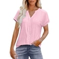 thumbnail image 1 of Edvintorg Women Blouses Fashion Solid Color V-Neck Short Sleeve Loose Work Shirt Pullover Tops Summer Casual Cute Work Outfits Blouses, 1 of 7