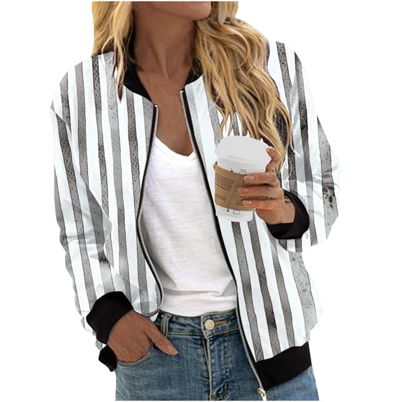 Edvintorg Women Bomber Jacket Lightweight Long Sleeve Dressy Casual Coat with Pocket Fall Winter Fashion Streetwear Zip Up Outerwear Gray A S