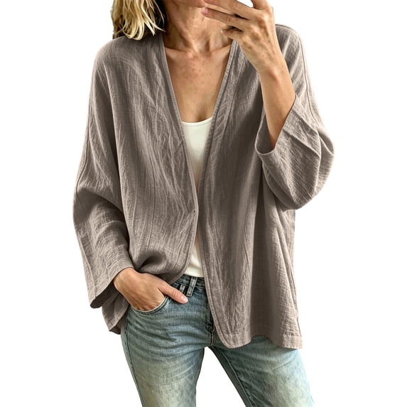 Edvintorg Women Cardigan Loose Lightweight Long Sleeve Open Front Cardigans Cotton and Linen Fall Clothes for Women Dark Gray S-2XL