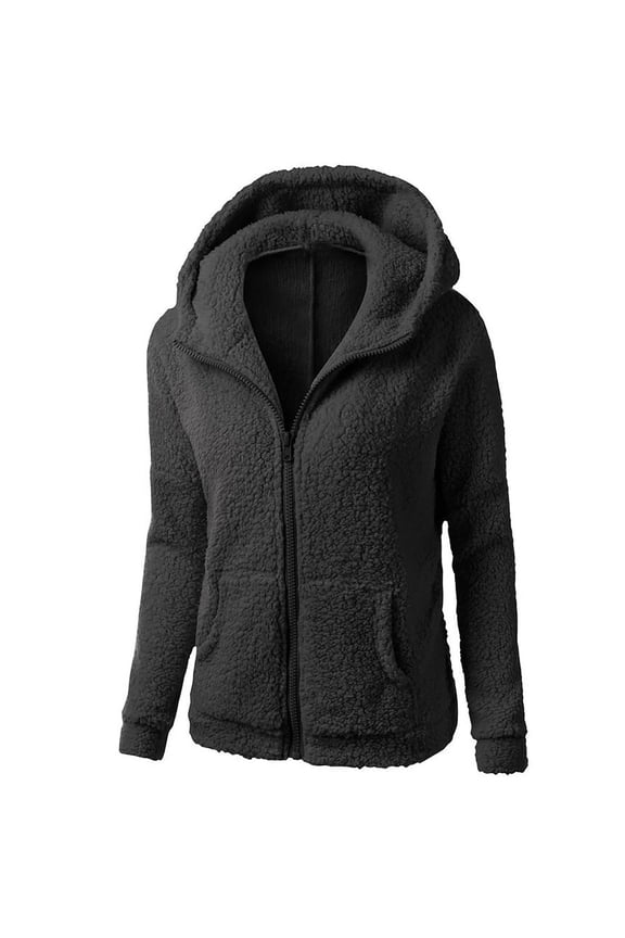Women Coats Winter Hooded Sweater Coat Warm Wool Zipper Jackets Coat Long Sleeve Plus Size Outwears with Zipper