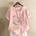 thumbnail image 1 of Edvintorg Women Cotton And Linen Shirts Clearance Casual Plus Size Clothing Summer Flower Printed Button Round Neck Short Sleeve Tops Blusas Mujer De Moda 2024, 1 of 5