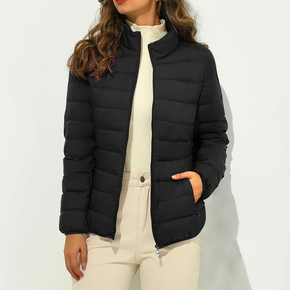 Edvintorg Women Down Coats with Zipper Solid Casual Jackets Outdoor Plus Size Outwears Long Sleeve Windproof Loose Coat