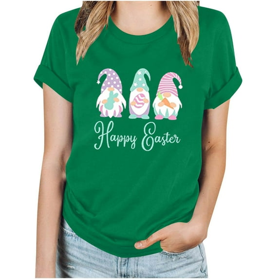 Edvintorg Women Easter Shirt Clearance Funny Print Loose Fit Basic Blouse Top Short Sleeve Round Neck T-Shirt Summer Tops