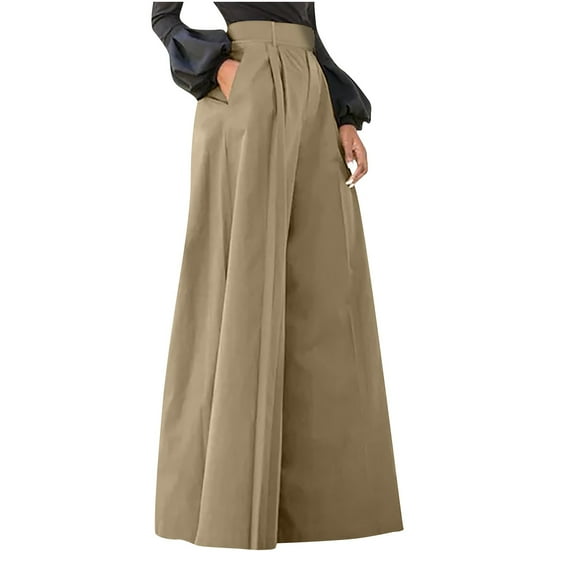 Edvintorg Women High Waist Casual Wide Leg Long Palazzo Pants Streetwear Solid Colo High Waist Wide Leg Pants With Pocket On Clearance
