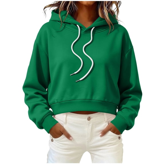 Edvintorg Women Hoodie Fashion Fall Long Sleeve Casual Loose Cropped Pullover Tops Winter Sweatshirt for Women Women’S Clothing Green XXL