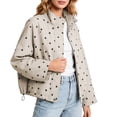 thumbnail image 1 of Edvintorg Women Jacket Plus Size Polka Dot Long Sleeve Zip up Coat Stand Collar Loose Casual Outerwear with Pocket Women Fall Clothes Beige S-3XL, 1 of 7
