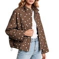 thumbnail image 1 of Edvintorg Women Jacket Plus Size Polka Dot Long Sleeve Zip up Coat Stand Collar Loose Casual Outerwear with Pocket Women Fall Clothes Brown S-3XL, 1 of 7