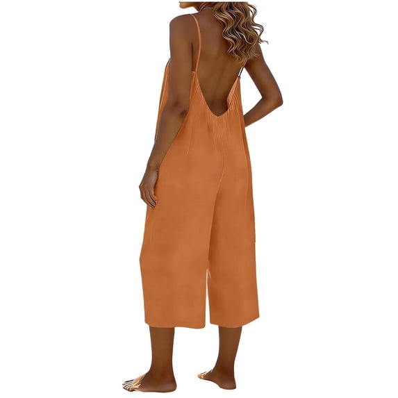 Edvintorg Women Jumpsuit Plus Size Fashion Casual Loose Adjustable Straps Romper Sleeveless Wide Leg Capri Pants Summer Clothes for Women Orange L