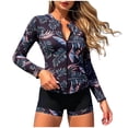 thumbnail image 1 of Edvintorg Women Long Sleeve Rash Guard Sun Protection Zip Front Swimsuit Shirt Surfing Shirt Tops with Boyshort Modest Swimwear, 1 of 7