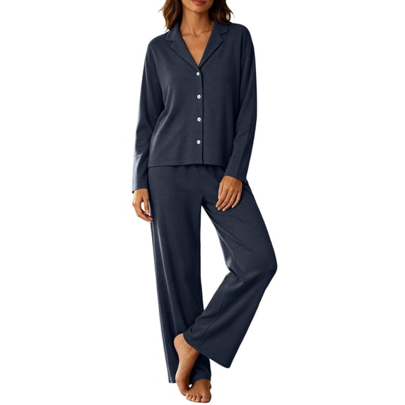 Edvintorg Women Pajamas 2 Piece Matching Sets Long Sleeve Button Down Top and Pant Comfy Sleepwear Casual Pj Set Lounge Wear for Women S-XL