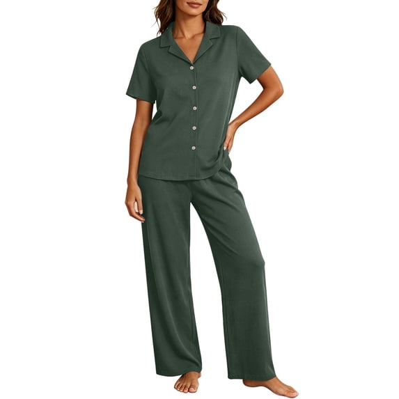 Edvintorg Women Sets 2 Piece Outfits Short Sleeve Button Down Sleepwear Soft Pjs Lounge Set Nightwear Pajamas Women Clothing S-XL
