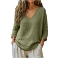 thumbnail image 1 of Edvintorg Women Shirt Plus Size Cotton and Linen Long Sleeve Pullover Top Loose Casual Lightweight Blouse Trendy Womens Clothes Army Green XXXXL, 1 of 6