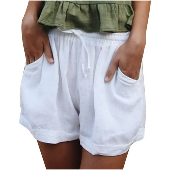 Edvintorg Women Shorts Summer Clearance Elastic Waist Tie Cotton And Linen Casual Wide Leg Shorts Pants With Pockets Women Shorts Sport Femme
