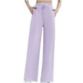 thumbnail image 1 of Edvintorg Women Summer Wide Leg Pants Drawstring Pants High Waist Straight Pant Korean Loose Sweatpants Long Trousers Quick Drying Sports Pants Womens Clothing Purple S, 1 of 5