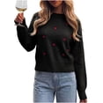 thumbnail image 1 of Edvintorg Women Sweaters Heart Embroidery Long Sleeve Cropped Knit Sweater Crew Neck Loose Pullover Top Clothes for Women Black M, 1 of 2
