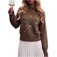 thumbnail image 1 of Edvintorg Women Sweaters Heart Embroidery Long Sleeve Cropped Knit Sweater Crew Neck Loose Pullover Top Clothes for Women Coffee M, 1 of 4