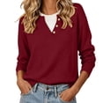 thumbnail image 1 of Edvintorg Women Sweaters V Neck Long Sleeve Casual Knit Pullover Sweater with Button Fall Winter Women Clothes Wine S, 1 of 8