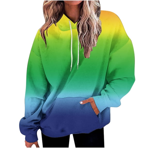 Edvintorg Women Sweatshirt Fashion Gradient Printed Casual Pullover Tops Long Sleeve Hooded Sweatshirts with Pockets Hip Hop Oversized Hoodies for Women