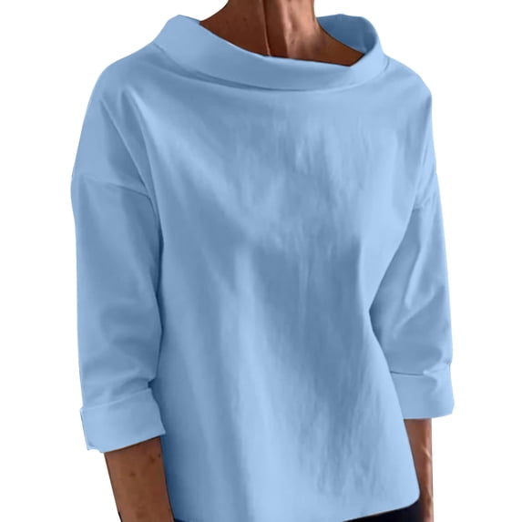 Edvintorg Women Sweatshirt Plus Size Long Sleeve Cotton Lightweight Casual Pullover Tops Trendy Womens Clothes Light Blue M